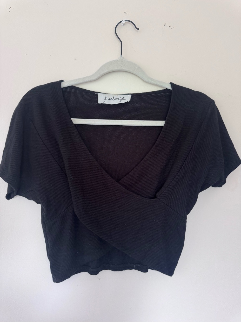 Kendall & Kylie Black Wrap-Front Crop Top